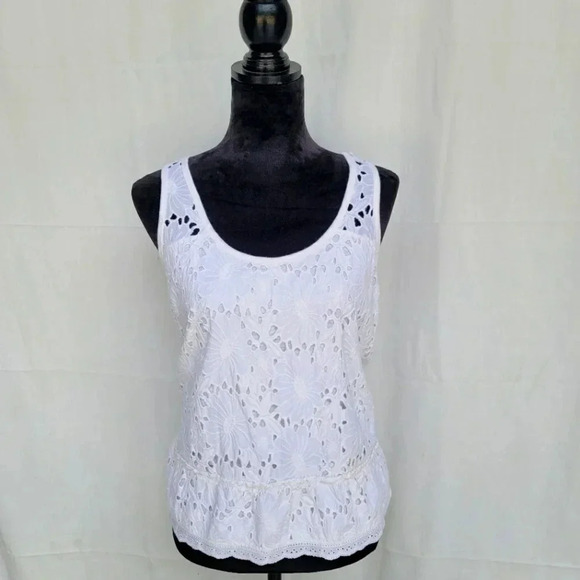Bob Jimley aka Women's White Lace Cami Tank Top  Sleveless Large Cotton Blend - Picture 1 of 9